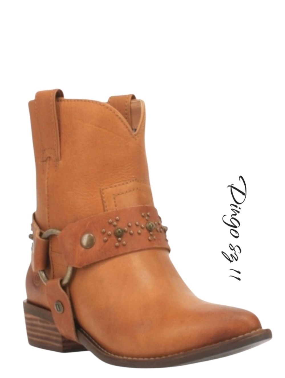Dingo Silverada Leather Western Harness Ankle Boots Camel Sz 11